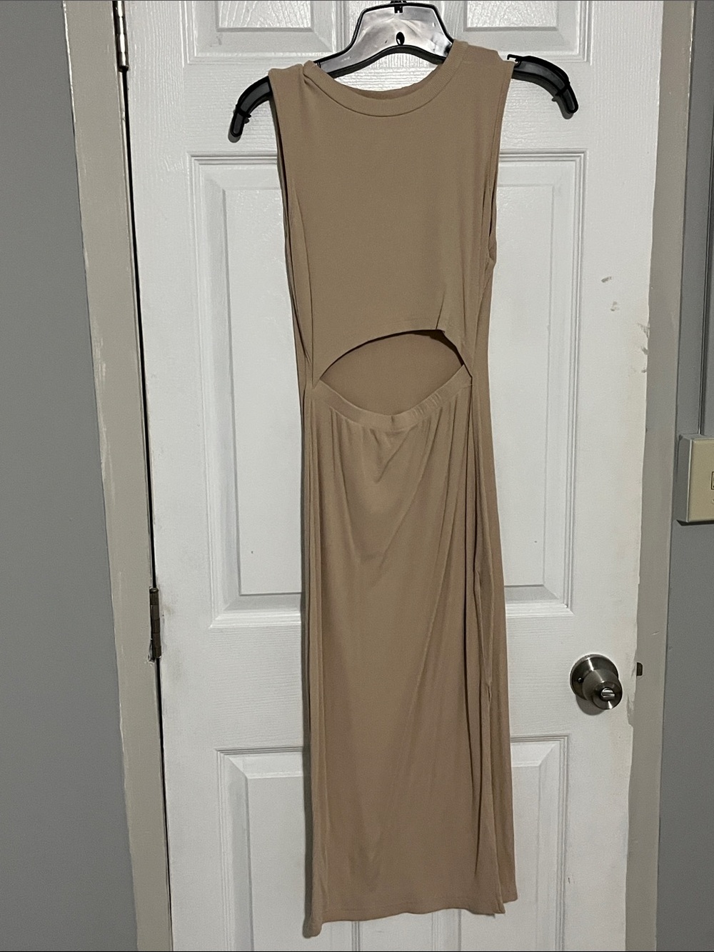 Sleeveless Cutout Maxi Dress in Taupe
